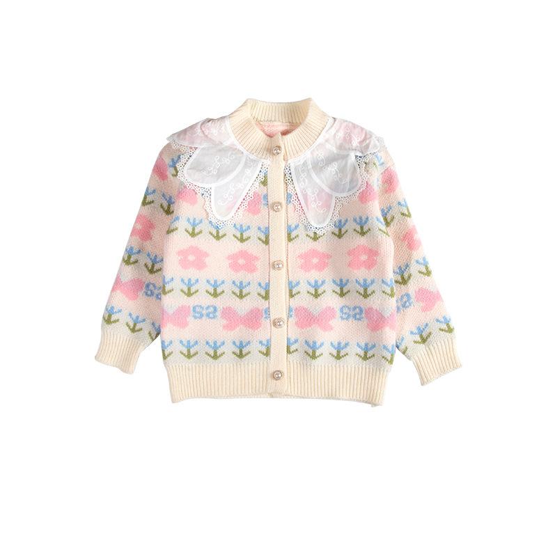 ・対象: 女の子・スタイル: 韓国・袖丈: 長袖・留め具: シングルブレスト・柄: 花柄・帽子: なし・要素: トレンド・生地: ニット・主素材: アクリル・主素材の割合: 42.4%・安全レベル: B・糸の太さ: 普通・襟のタイプ: 襟付き・色: オフホワイト・サイズ: 3666.3cm (推奨身長100-110), 3999.6cm (推奨身長110-120), 4332.9cm (推奨身長120-130), 4666.2cm (推奨身長130-140), 4999.5cm (推奨身長140-150), 5332.8cm (推奨身長150-160)・商品カテゴリ: 子供用ニットシャツ