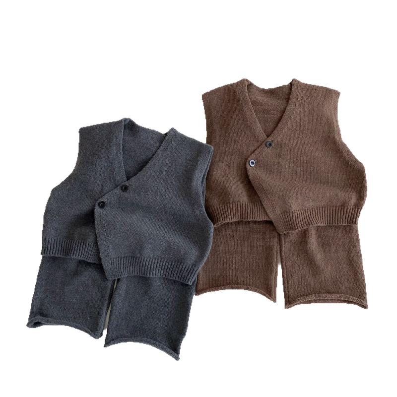 子供用セーター ニットカーディガン セットアップ 春秋 韓国風 1歳 8歳 Vネック 鉄灰色 浅咖色 80cm 90..