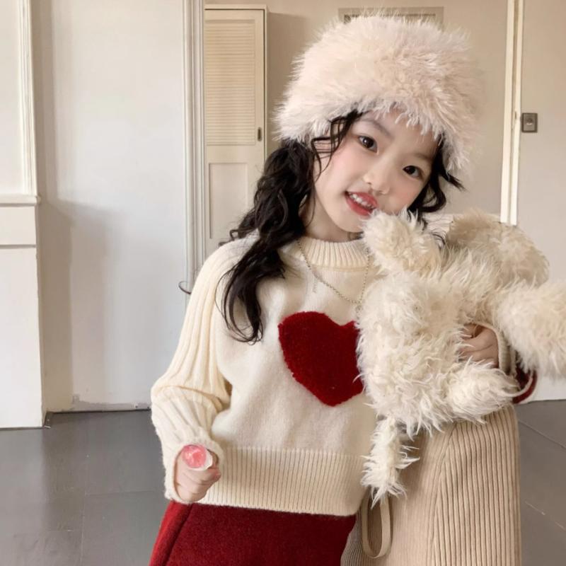 ニット・セーター ガールズ 子供服 秋冬 韓国風 愛心柄 ゆったり 長袖 トップス