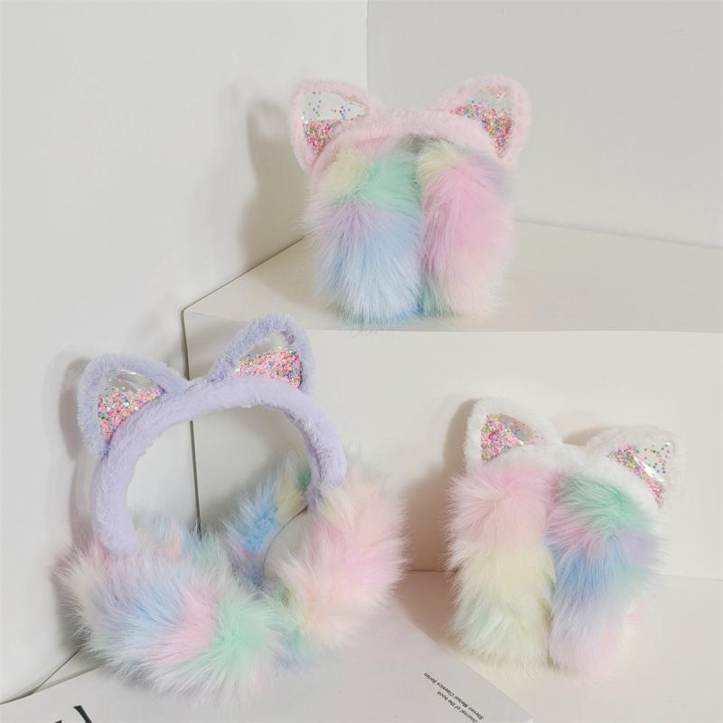 イヤーマフ キッズ 女の子 猫耳 グラデーション カラー ふわふわ もこもこ 防寒 保温 折りたたみ 秋冬 ..