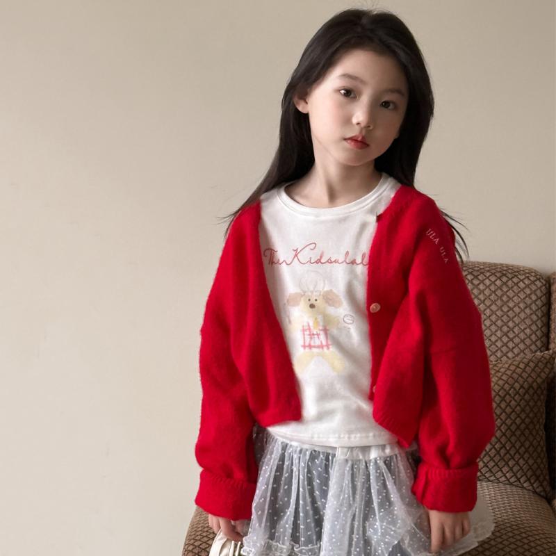 ニットカーディガン キッズ 女児 子供服 春物 韓国風 ニット カーディガン アウター トップス 女の子 ガールズ 8歳以上 140cm以上 レッド イエロー 綿90%