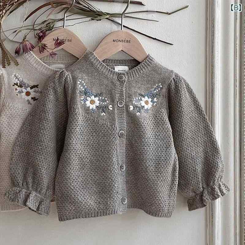 ニットカーディガン キッズ 女の子 ベビー服 花柄 長袖 ニットセーター アウター ...