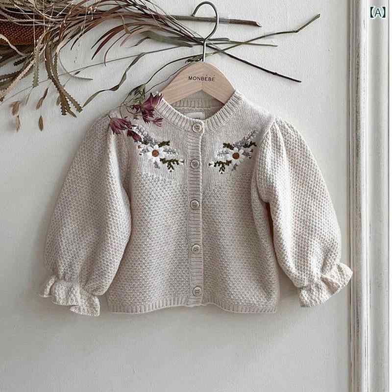 ニットカーディガン キッズ 女の子 ベビー服 花柄 長袖 ニットセーター アウター ...
