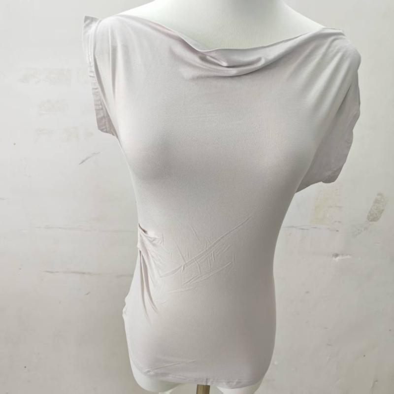 Tシャツ レディース 半袖 杏色 斜めがけ 肩出し トップス カットソー スリムフィット 春夏 きれいめ 通勤 オフィス