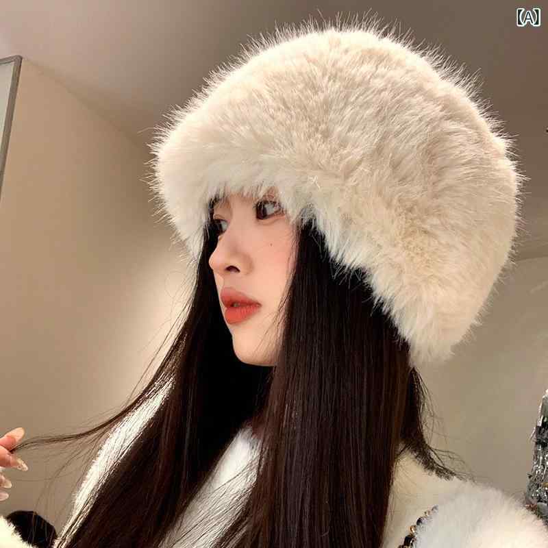 シャドーテールの帽子 レディース バケットハット 秋冬 フェイクファー あったか 防寒 保温 小顔効果 かわいい ふわふわ もこもこ ハット ベージュ ブラック ブラウン ヒョウ柄｜アングル2