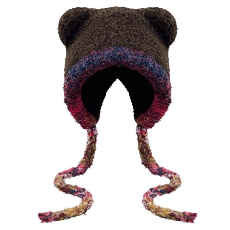 ニット帽 レディース 秋冬用 小怪獣 モチーフ かわいい 防寒 保温 寒さ対策 自転車 バイク 通勤 通学 スキー スノーボード 旅行 ふわふわ もこもこ