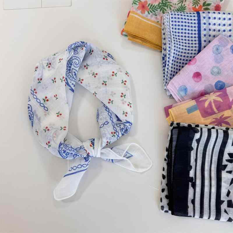 スカーフ レディース 綿麻 バンダナ 腰果花柄 ペイズリー柄 花柄 ハンカチ 春夏 ピンク系 ブルー系