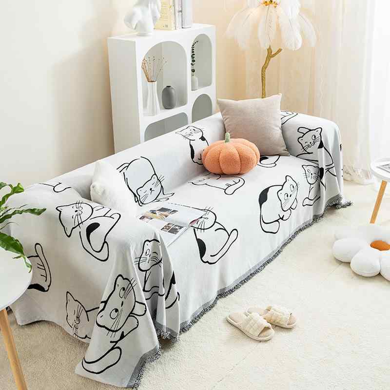 ソファカバー かわいい 猫柄 シェニール 織 オールシーズン ソファーブランケット マルチカバー