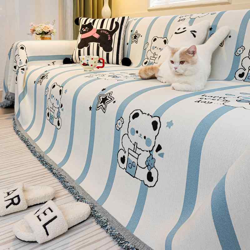 ソファカバー かわいい おしゃれ 防滑 傷防止 シェニール 組合せソファ カートゥーン アニメ柄 グリーン ピンク系 オレンジ ブラウン ブルー