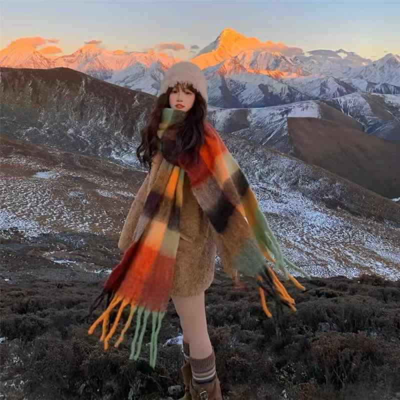 マフラー レディース 韓国風 チェック柄 秋冬 防寒 あったか ショール ストール ひざ掛け 膝掛け 肩掛け おしゃれ かわいい ガーリー カジュアル