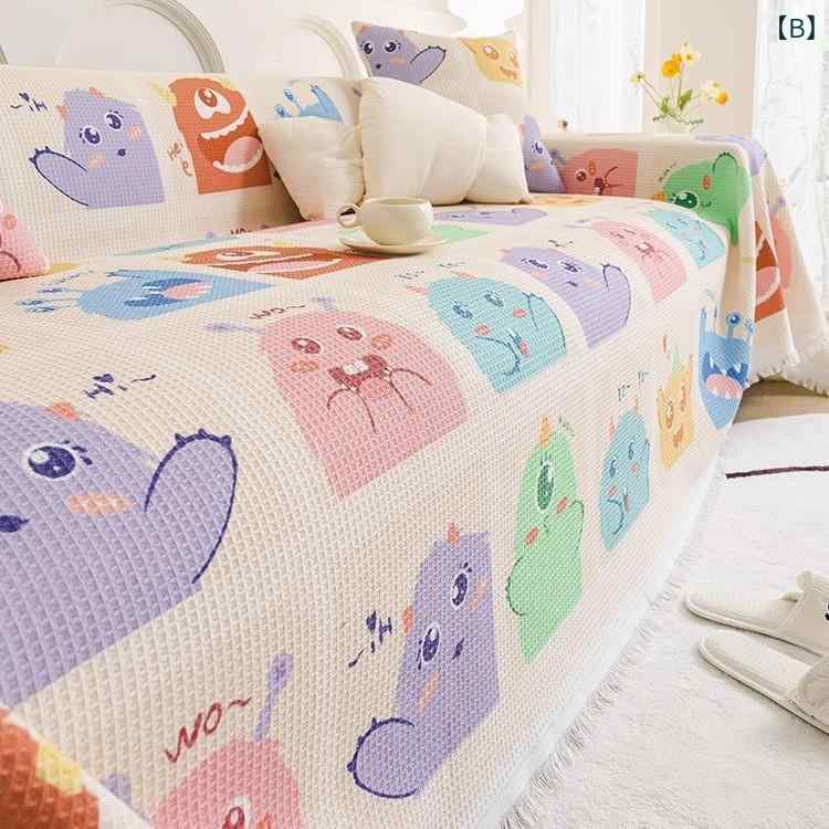 ソファカバー 一体式 かわいい柄 ワッフル生地 ソファタオル 肘あり 肘なし 1人掛け 2人掛け 3人掛け 防塵 傷防止 [3]