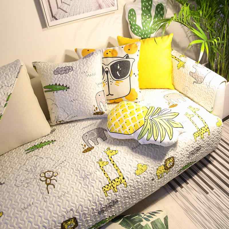 ソファパッド 純綿100% コットン 座布団 ソファカバー ソファクッション かわいい キリン柄 北欧風 布製 ずれ防止 滑り止め オールシーズン 70 90 110cm