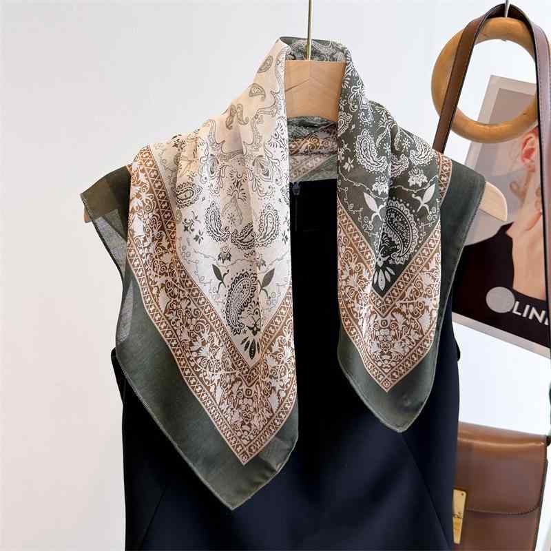 スカーフ レディース 腰果柄 コットン リネン ハンカチ バンダナ シルクタッチ 正方形 日焼け止め ストール ショール 春夏 アクセサリー