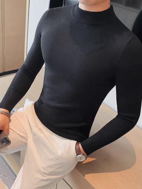 ニット メンズ ニットトップス 長袖 スリムフィット 無地 ボーダー柄 秋物 ストレッチ 伸縮性 韓国風 カジュアル オフィスカジュアル