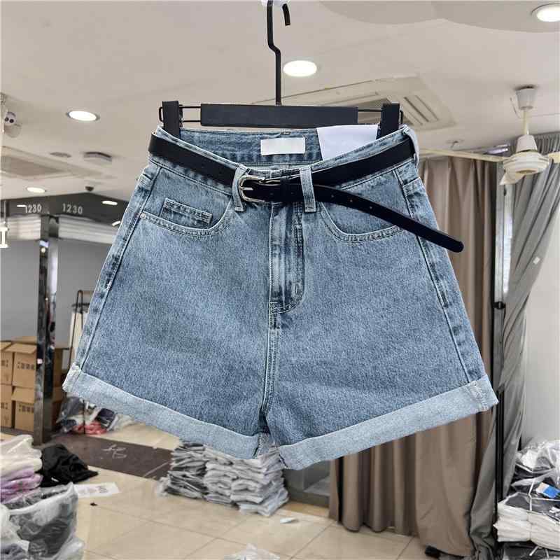 ・カテゴリ: 牛仔裤・スタイル: 通勤風・主な素材: 牛仔布・主素材成分: 綿70%（含）-80%（不含）・デザイン: 阔腿裤・丈: 三分丈・腰: 高腰・カラー展開: 浅藍色、黒灰色、白色、黒色・サイズ展開: S、M、L、XL、2XL・形状: 宽松型・伸縮性: 無弾