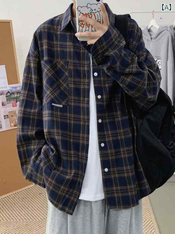 シャツ メンズ 長袖 格子柄 ネルシャツ 春秋 ポリエステル ゆったりサイズ カジュアル 普段使い 部屋着 トップス