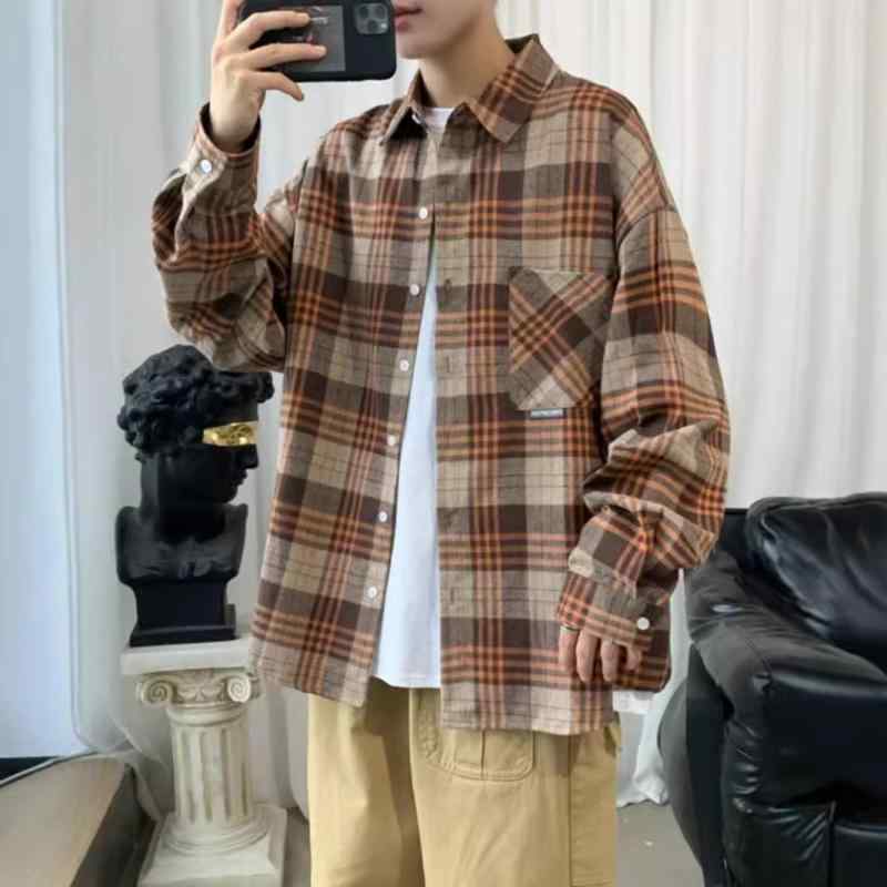 シャツ メンズ 長袖 格子柄 ネルシャツ 春秋 ポリエステル ゆったりサイズ カジュアル 普段使い 部屋着 トップス