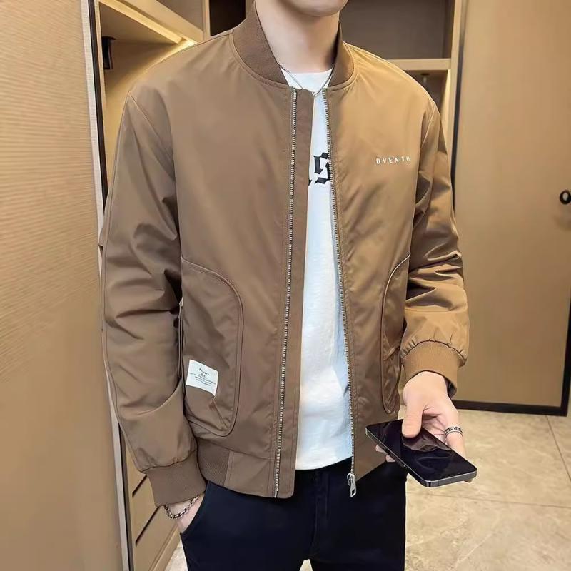 ジャケット 男性用 ブルゾン 春秋 ポリエステル 混紡 翻襟 長袖 スリムフィット 無地 カジュアル スタイル 普段使い ブラック ブラウン M L XL 2XL 3XL