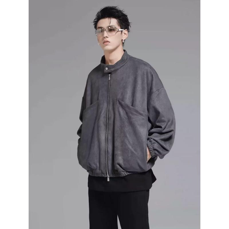 Jumper, Blouson - ジャケット メンズ スエード ブルゾン 秋冬 防風 撥水 多ポケット 普段使い アウター ジャンパー グレー