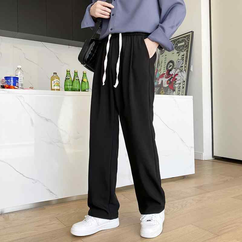 Rakuten - パンツ メンズ 男性用 ストレートパンツ イージーパンツ リラックスパンツ 韓国風 無地 薄手 伸縮性 ブラック ホワイト グレー カーキ ブラウン 普段使い