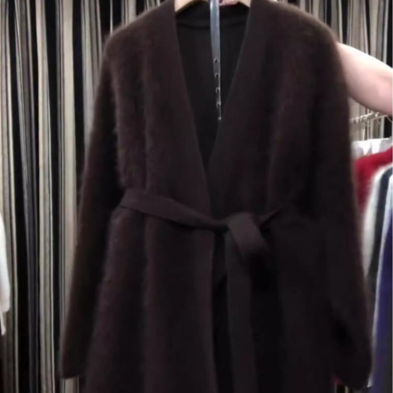 ニットカーディガン レディース 秋冬 Vネック カフェ色 ミラード風 厚手 ニット トップス 長袖 ゆった..