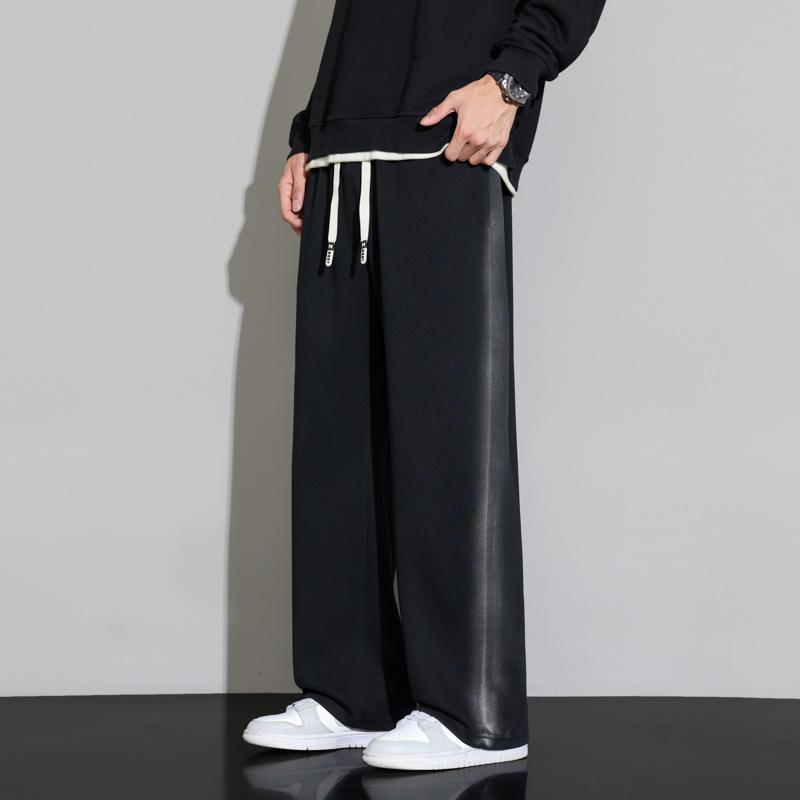 Rakuten - カジュアルパンツ 男性用 大きいサイズ 春秋 高身長向け ゆったり ストレートパンツ スウェットパンツ リラックス イージーパンツ 無地 ウエストゴム 伸縮性 ポケット付き ブラック