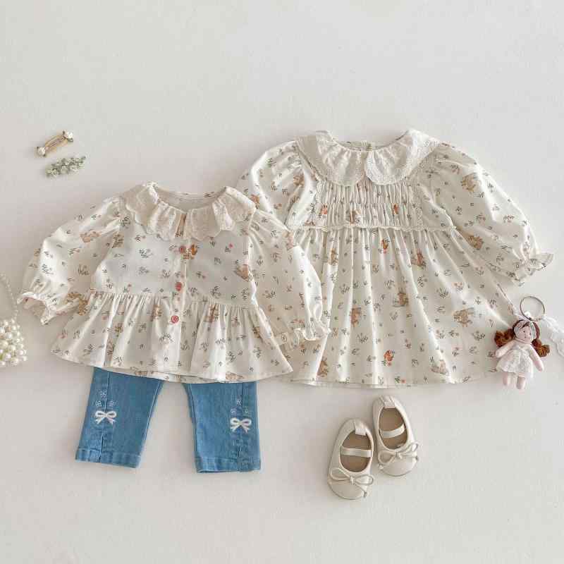 ワンピース 子供服 女の子 かわいい 小花柄 プリンセススタイル 膝丈 長袖 春秋 73 80 90 100 110 120