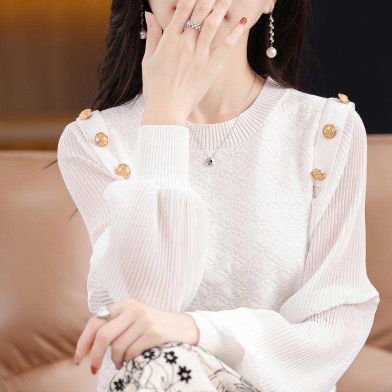 ニット レディース ランタンスリーブ トップス 接触冷感 薄手 ニットソー プルオーバー 配色 切り替え ラウンドネック チュニック丈 カットソー 伸縮性 通勤 オフィス きれいめ