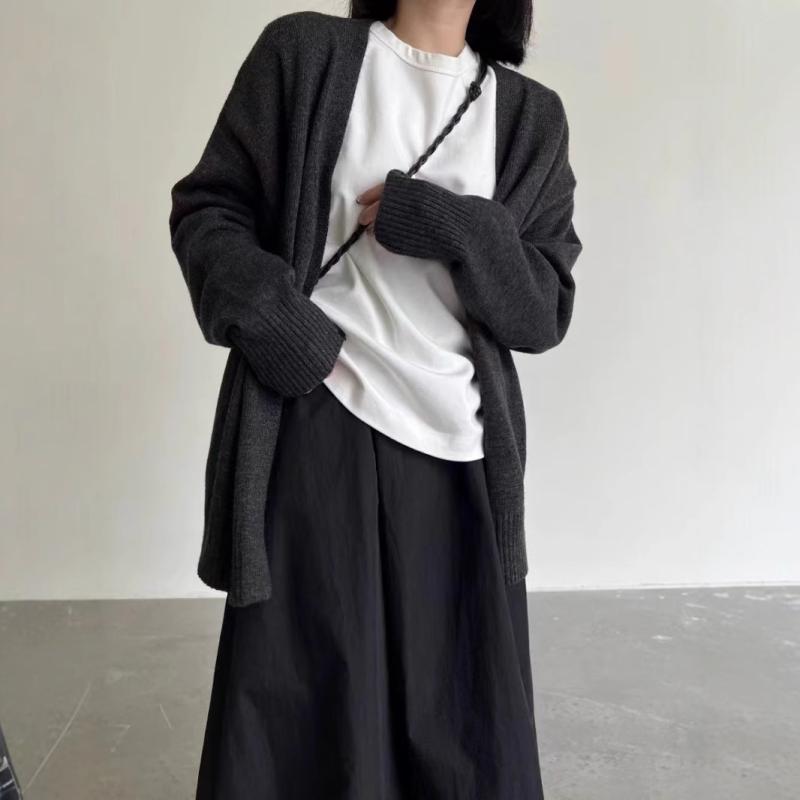 カーディガン レディース ニット Vネック 長袖 厚手 杏色 グレー ブラック ゆったり 普段使い 通勤着 ..