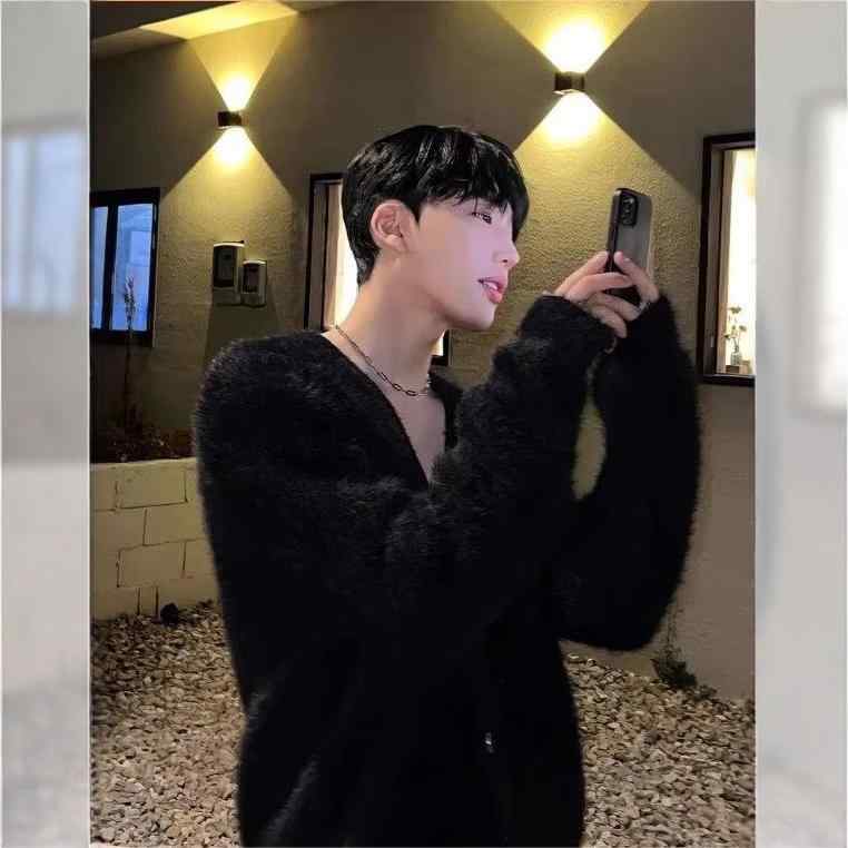 ニット メンズ Vネック カーディガン 秋冬 接触冷感 カシミヤタッチ セーター トップス カットソー 長袖 無地 韓国風 オフィスカジュアル 普段使い(4.0)