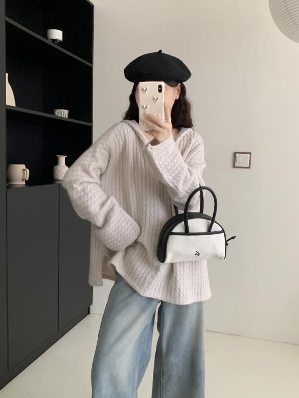 ニット レディース 大きいサイズ 秋冬 ゆったり フード付き ケーブル編み 長袖 トップス カットソー ミ..