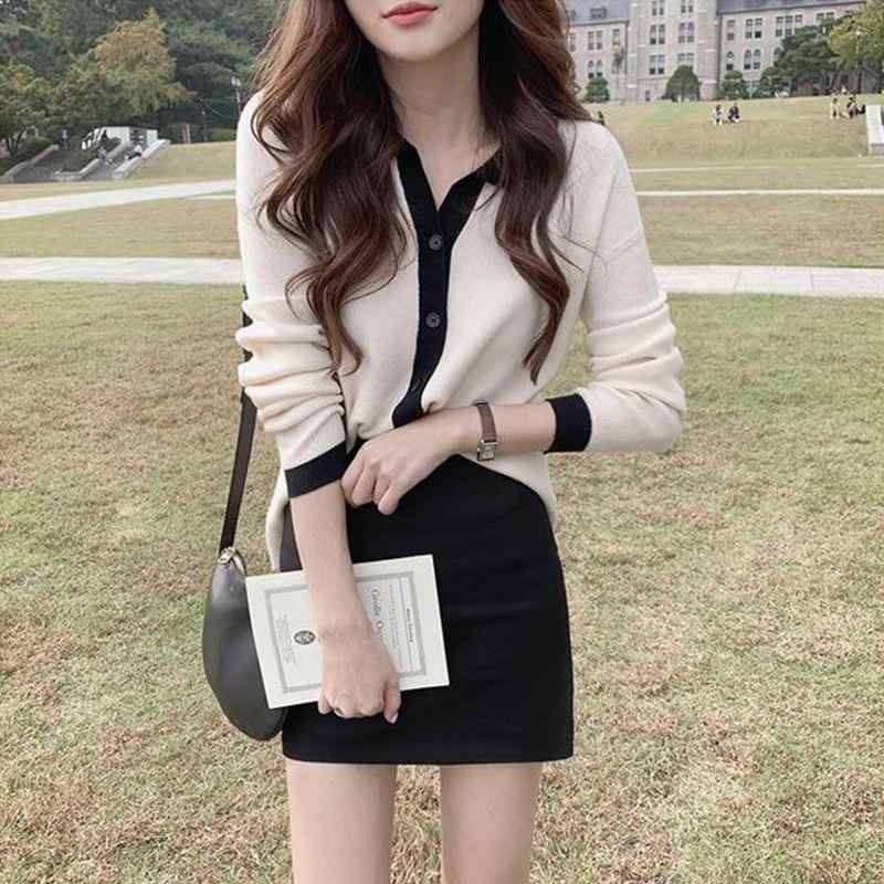 ニットカーディガン レディース 秋冬 長袖 ゆったり Vネック 韓国風 カジュアル レトロ 古着風 杏色 黒..