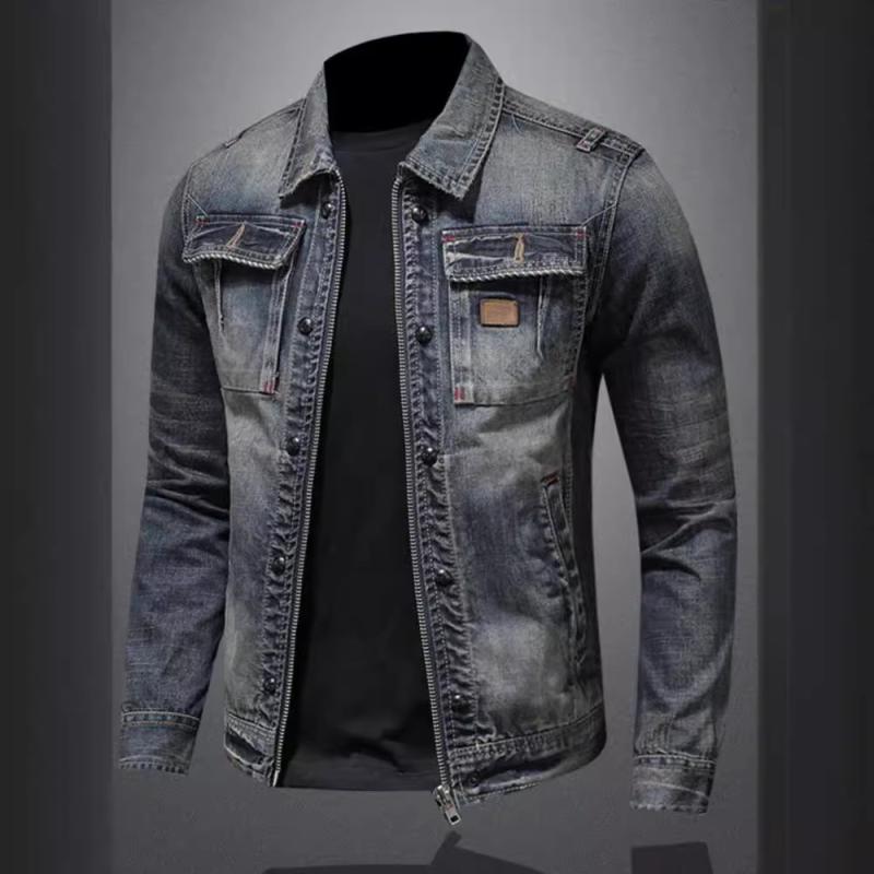 ジャケット メンズ デニム 長袖 翻襟 ルーズ 耐摩耗性 普段使い ティーン ネイビー