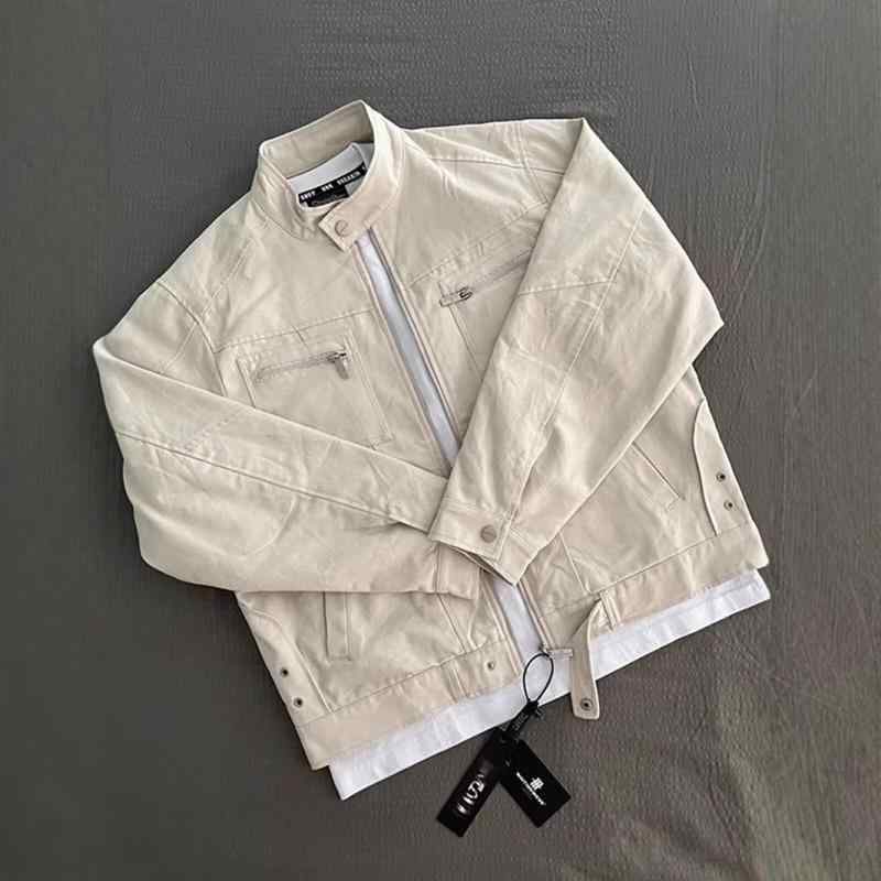 ジャケット 男性用 レトロ ハリントンジャケット ライトアウター ブルゾン スタンドカラー ゆったりめ 乳白色 ポリエステル