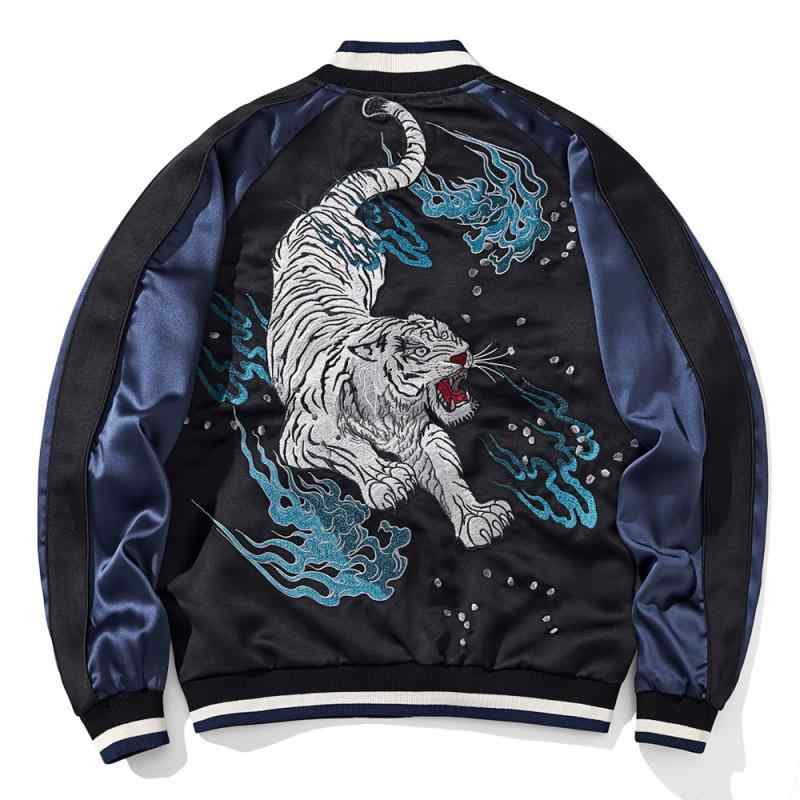 asics アシックスタイガー 刺繍 スカジャン ナイロンジャケット タグ