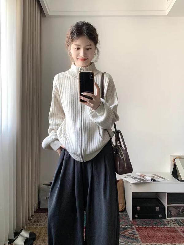 ・生地: その他・柄: 無地・厚さ: 中厚・組み合わせ: 単品・スタイル: カーディガン・フィット: ゆったり・袖: 通常・ネックライン: ハイネック・袖丈: 長袖・流行の要素: ジッパー・着丈: ミドル丈(50cm<着丈≤65cm)...