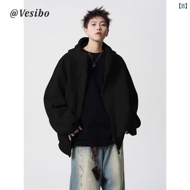 パーカー メンズ 男性用 フード付き スウェットシャツ ヘビーウェイト アメリカン レトロ 配色 切り替え ルーズフィット 灰色 黒 秋冬