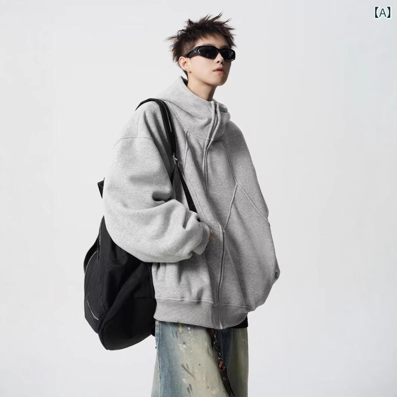 パーカー メンズ 男性用 フード付き スウェットシャツ ヘビーウェイト アメリカン レトロ 配色 切り替え ルーズフィット 灰色 黒 秋冬