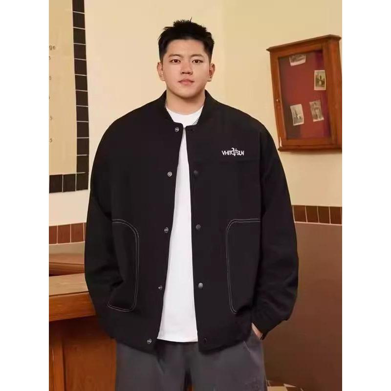 ジャケット 男性用 大きいサイズ スタジャン ゆったり 刺繍入り 野球襟 ポリエステル混紡 ブラック グレーグリーン 春秋