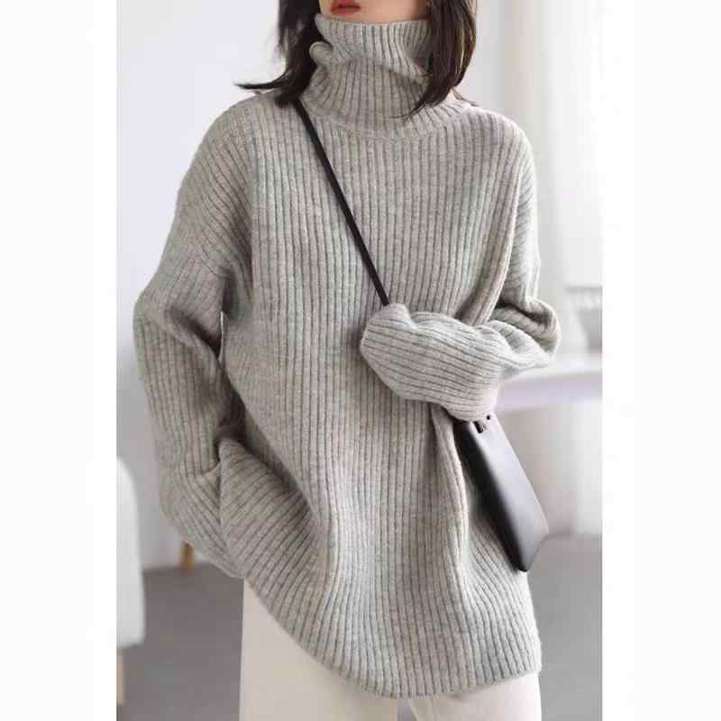 ニット レディース 100% ピュア ウール ゆったり 高 Coloured タートルネック 厚手 トップス プルオー..