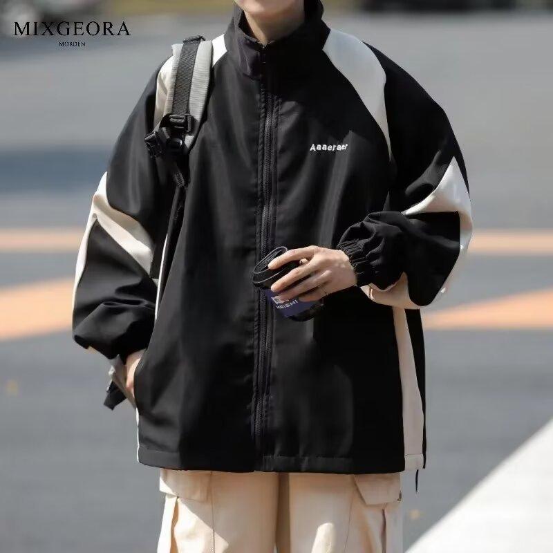 ジャケット メンズ 春秋 撞色 切り替え 港風 アウトドア ジャンパー ブルゾン ゆったり ポリエステル 黒 カーキ