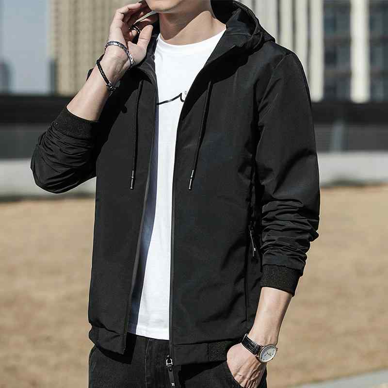 ジャケット メンズ 男性用 薄手 韓国風 フード付き プリント ポリエステル 普段使い 春 スポーティー カジュアル 赤 レッド グレー ブラック 大きいサイズ