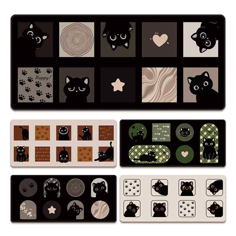 マウスパッド レディース かわいい カートゥーン 滑り止め デスクマット オフィス 800*300mm 900*400mm 1000*500mm 天然ゴム 熱転写プリント 黒 ブラック