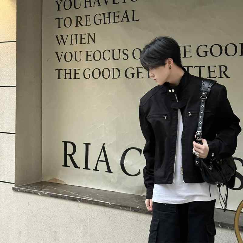 ジャケット 男性用 春秋 アウター ショート丈 パッド入り ストライプ柄 配色 切り替え ポリエステル 立体ポケット ミリタリー カジュアル ブラック カーキ ホワイト