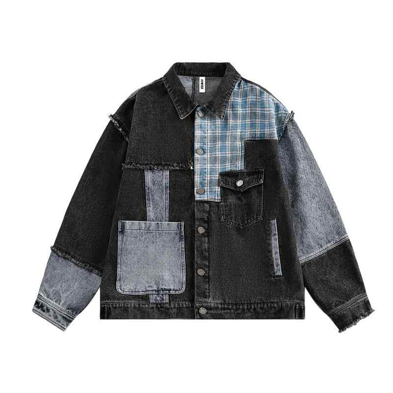 ジャケット メンズ デニム ダメージ ウォッシュ加工 切り替え アメカジ 古着風 ストリート系 春秋 耐摩耗 防風 吸湿速乾 ブルー系