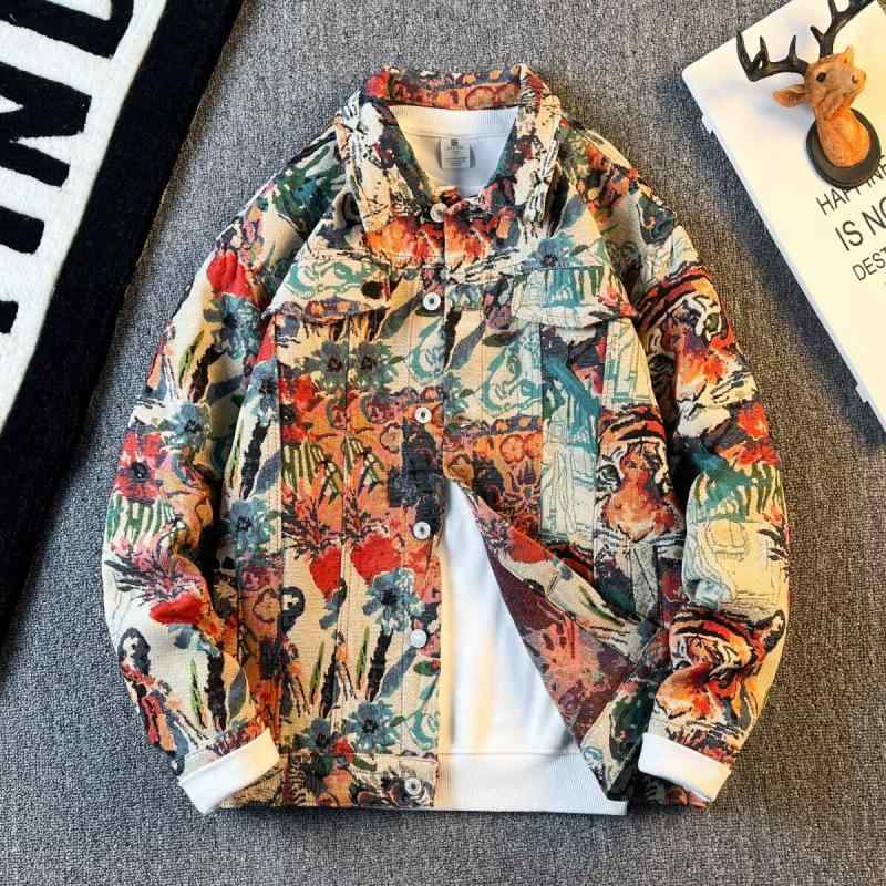 ジャケット 男性用 ブルゾン 長袖 虎柄 提花柄 秋物 デニム 綿
