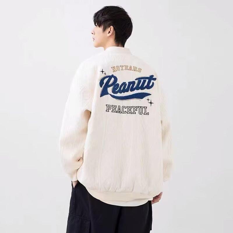 ジャケット メンズ 野球 春秋 アウター カジュアル ブルゾン トップス 無地 長袖 ホワイト ブラック