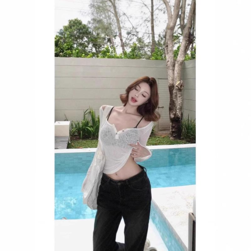 Tシャツ レディース 長袖 肩出し ポリエステル トップス カットソー スリム タイト プルオーバー 薄手 着痩せ ラウンドネック 春秋 白色