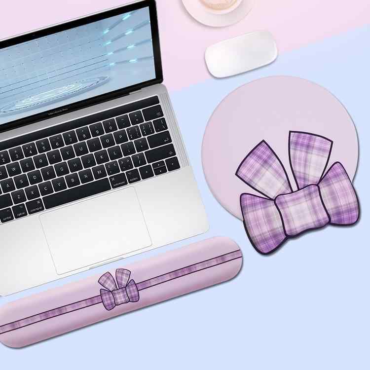 マウスパッド レディース 3D 立体 かわいい 蝶結び リストレスト付き 超大判 紫 パープル 仕事用 オフィス デスク