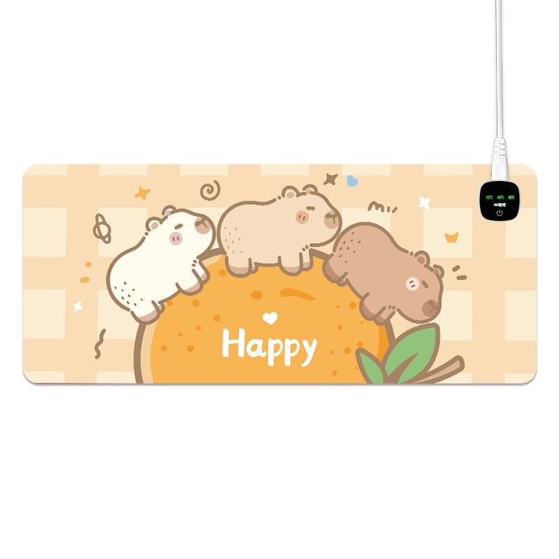 マウスパッド レディース かわいい カピバラ キャラクター柄 デスクマット 暖房機能付き 60×36cm 80×33cm 3段階温度調整 タイマー機能付き